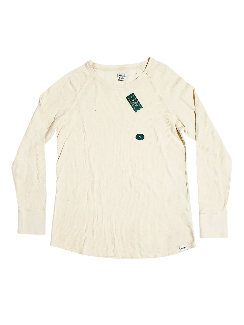 LL Bean Womens Unshrinkable Mini-Waffle Long-Sleeve Crewneck Medium Ivory NWT